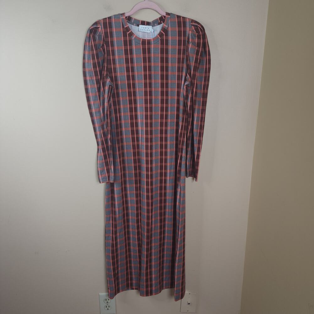 TANYA TAYLOR ​Nancy Puff Sleeve Midaxi Shift Dress in Stripe Size L
